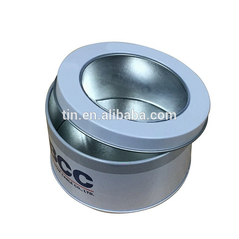 Promotional watch USB packaging round tin boxes with window lid