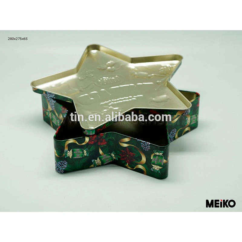 star shape christmas gift tin holders box with embossed lid