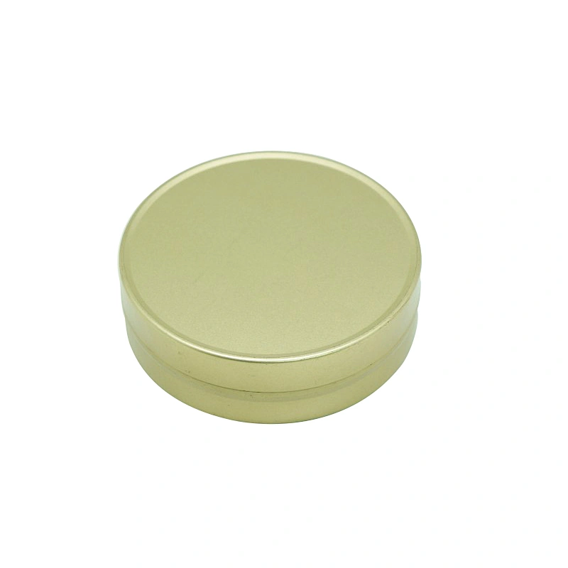 Gold simple matt metal round tin boxes with straight edge