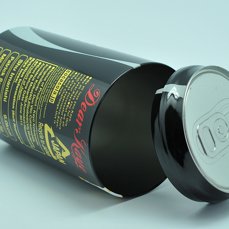 Funny ring pull tin cola can shape round small black tin can Christmas packaging