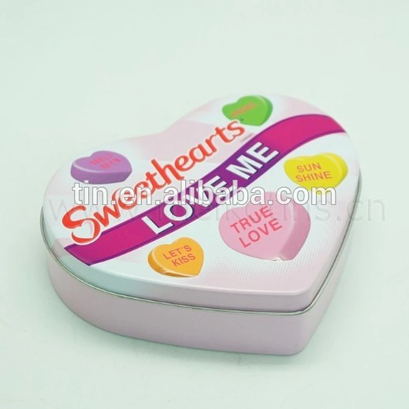 Custom New Year's confectionery sweet packaging tin box in the shape of heart
