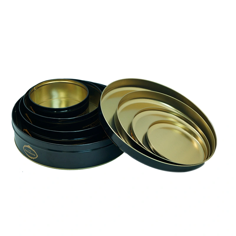 4 sizes round cookie metal black tin box for candy and biscuit