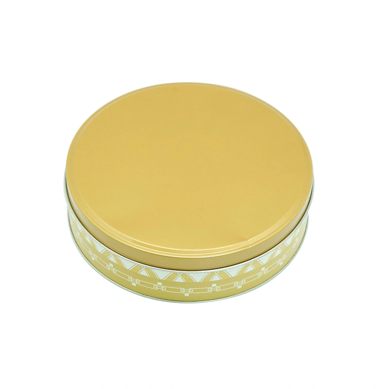 Gold simple matt metal round tin boxes with straight edge