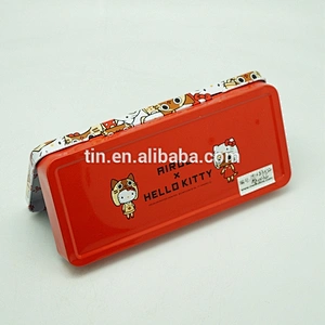 Kids Safe Custom Printed Metal Tin Pencil boxes with Hinge lid