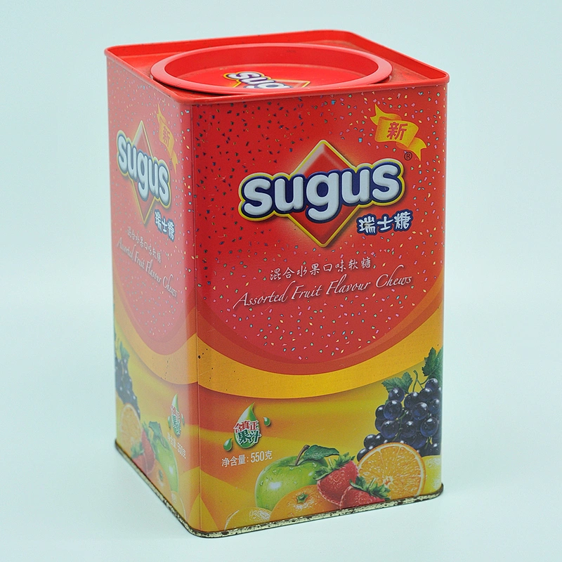 Square printing stash can tin with small round lid