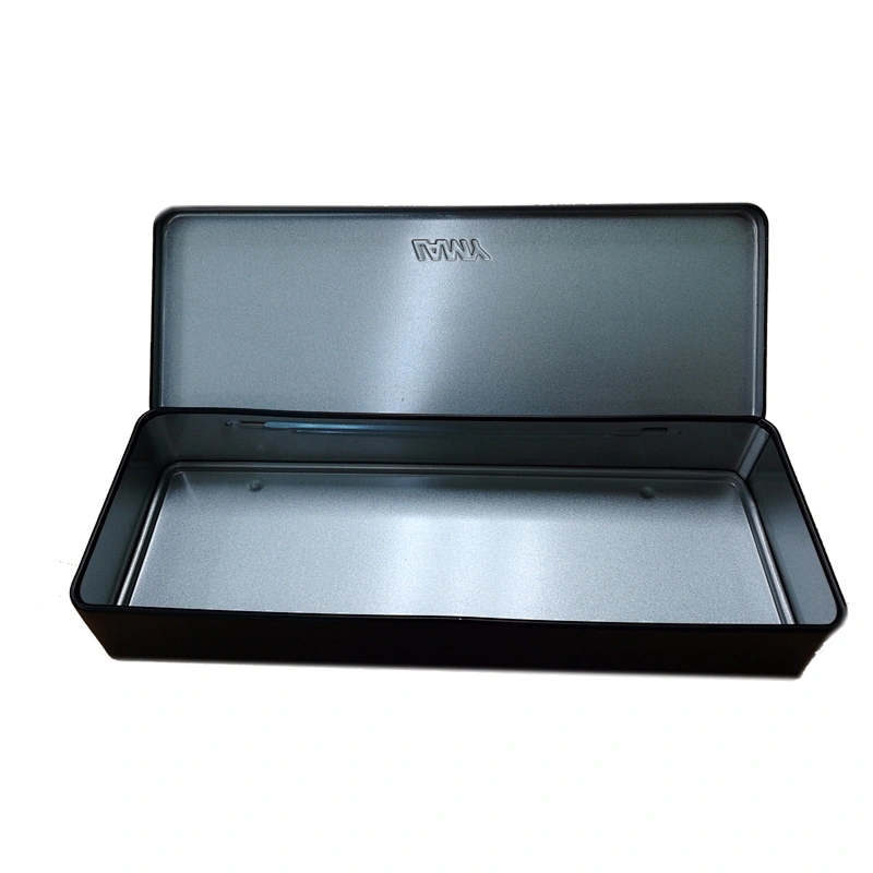 Factory custom rectangle black hinged tin case for pencil
