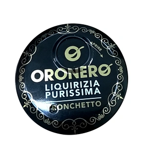 OEM design black round tin confectionery boxes with twist top