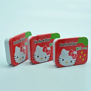 Small embossed tin can for sweet with cartoon design