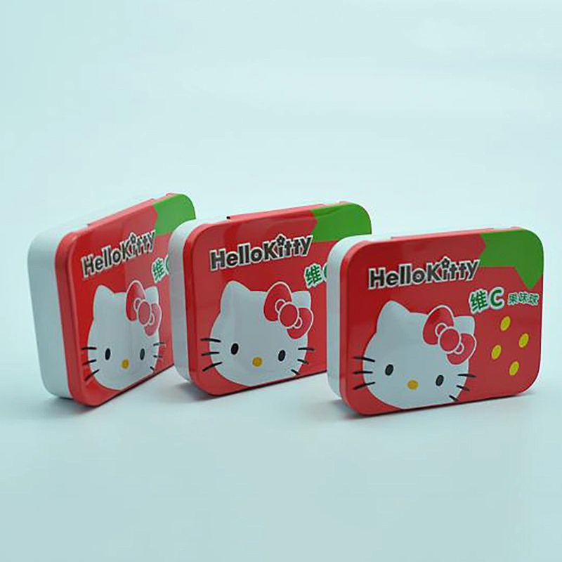 Small embossed tin can for sweet with cartoon design