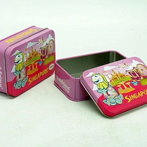 Small embossed tin can for sweet with cartoon design