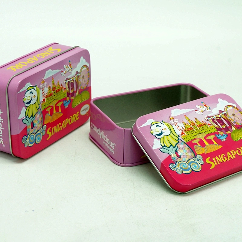 Small embossed tin can for sweet with cartoon design