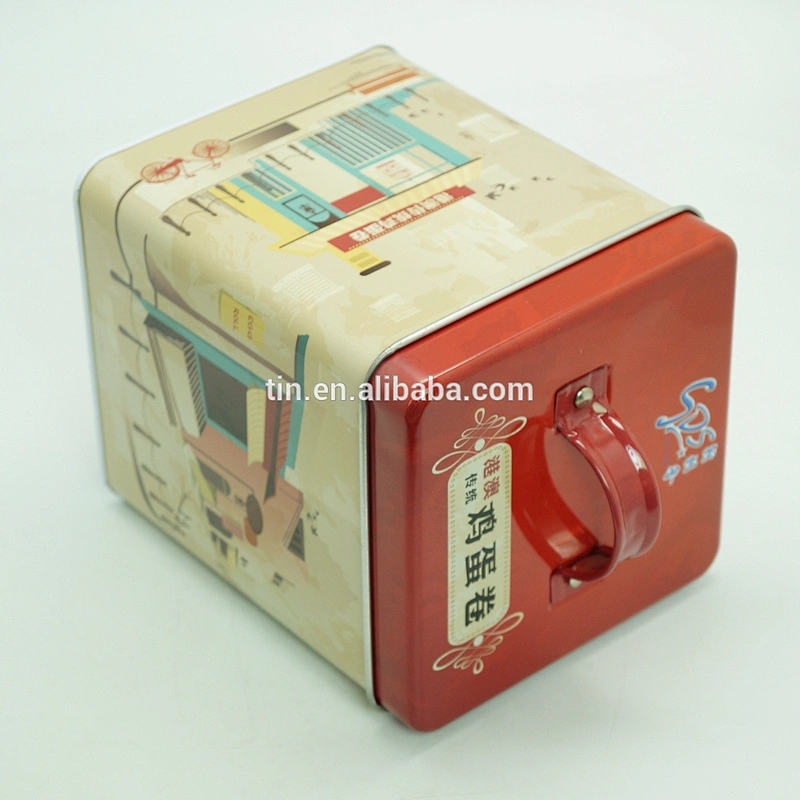 133mm square food safety grade tin tote box with metal handle