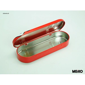 oval shape printed pen tin box with hinge window on top
