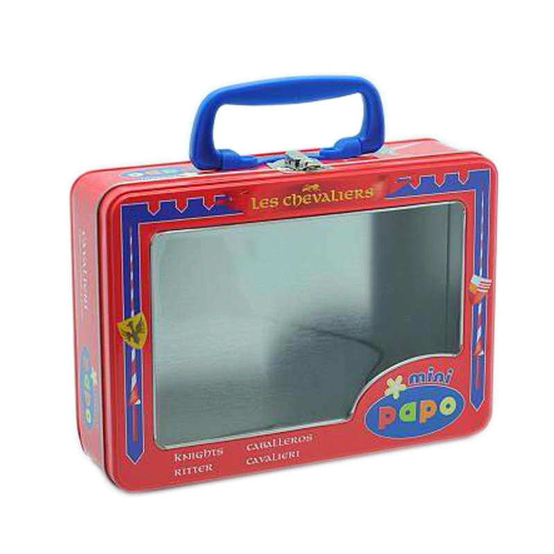 Display handle meal portable tin box with clear pvc window