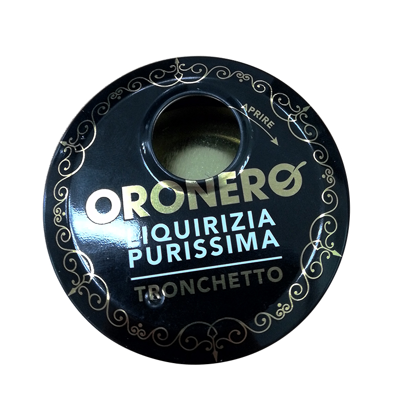 OEM design black round tin confectionery boxes with twist top