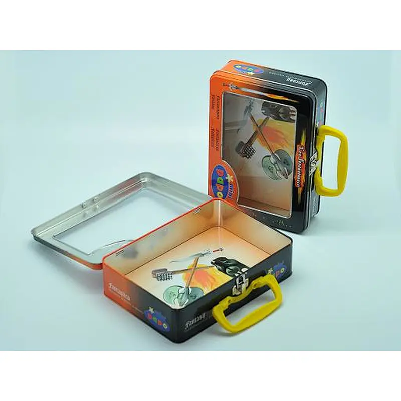 wholesale rectangular cheap tin window lunch box with lock and key
