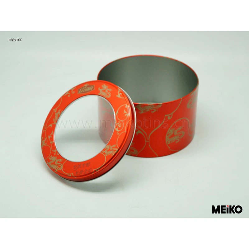 round empty tin box with lid clear pvc window or solid top