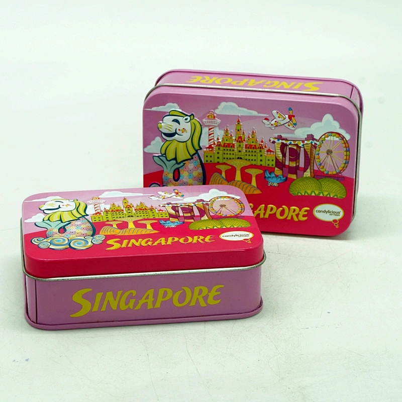 Small embossed tin can for sweet with cartoon design