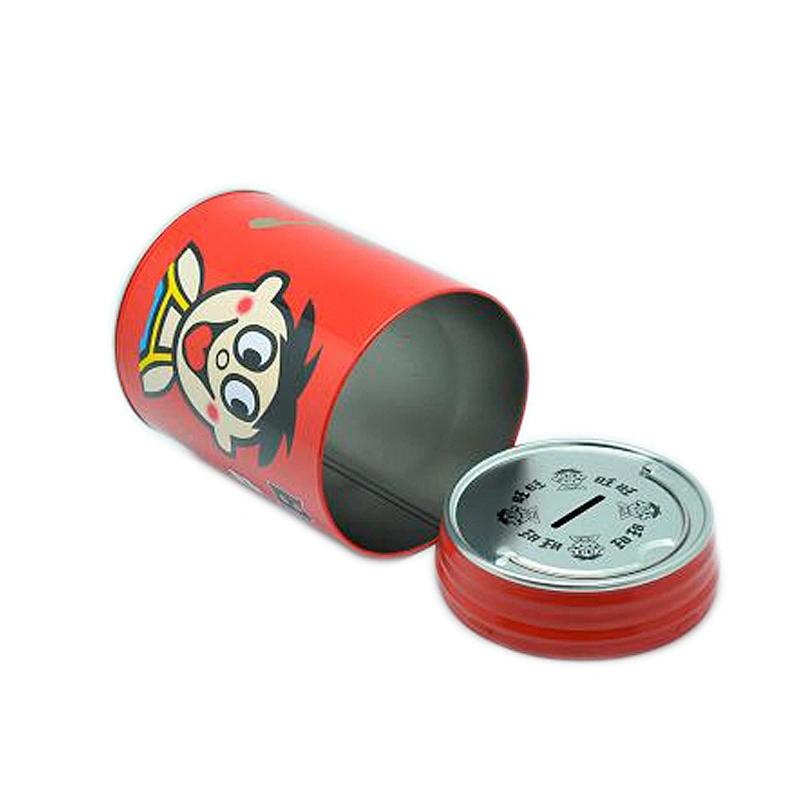 Small easy open lid round plain tin can coin bank with handle