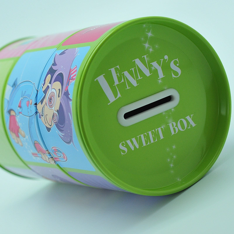 Novelty rotatable three section oem round tin coin box for children