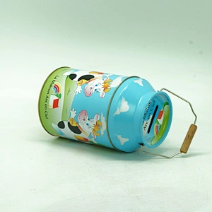Milk box shaped metal coin saving tin can with insert slot