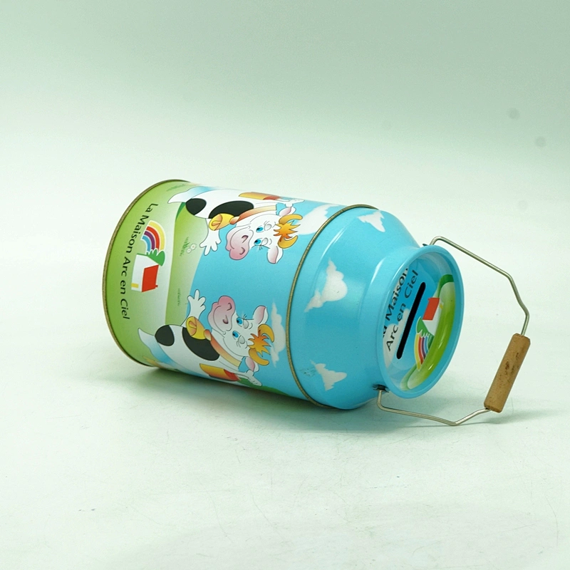 Milk box shaped metal coin saving tin can with insert slot