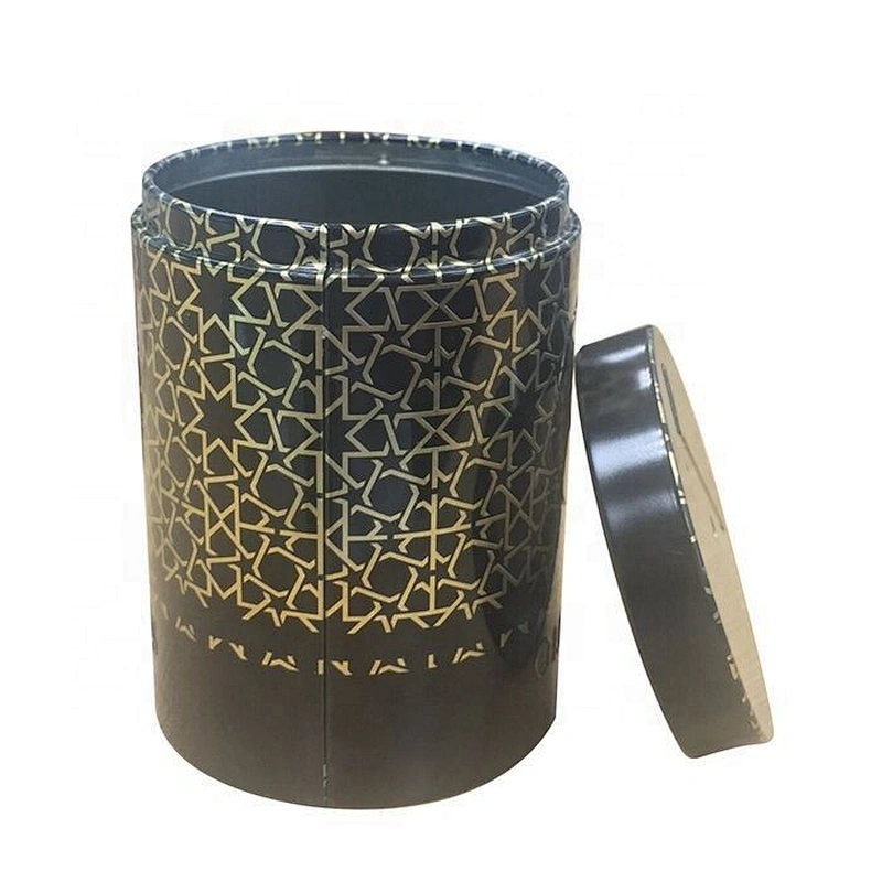 Light matte glossy black gold round tin canisters for tea