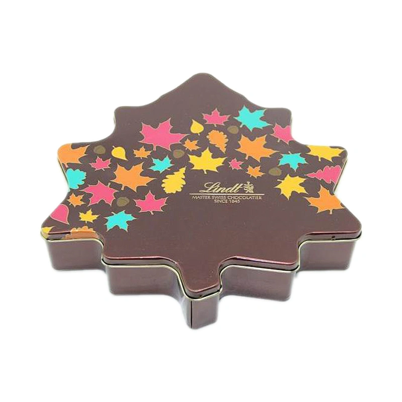 Shaped maple leaf food grade custom tin can for chocolate