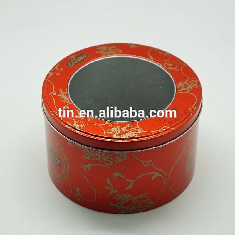 round empty tin box with lid clear pvc window or solid top
