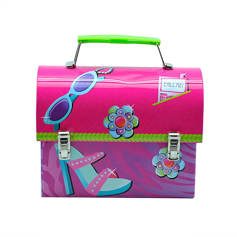 Wholesale rounding top mini handle custom tin lunch box for kids