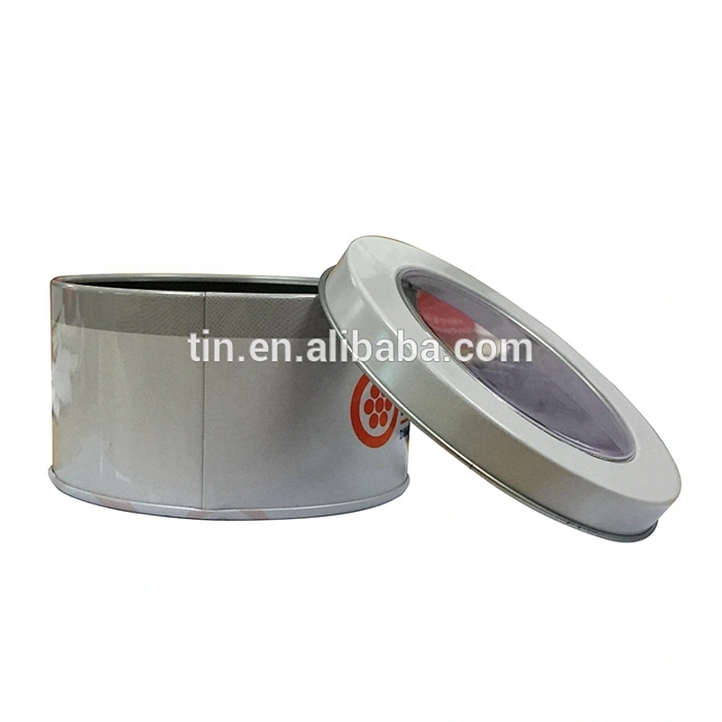 Promotional watch USB packaging round tin boxes with window lid