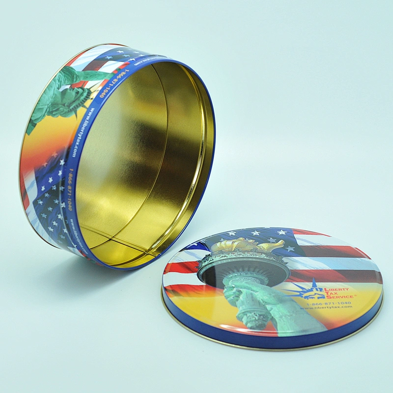 custom printed large round metal cookie biscuit tin box