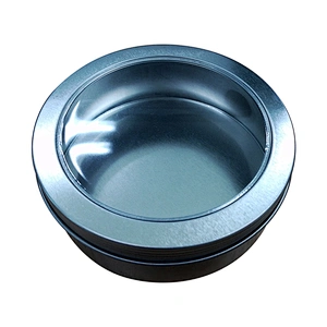 Mixed color printing round tin can with clear window lid