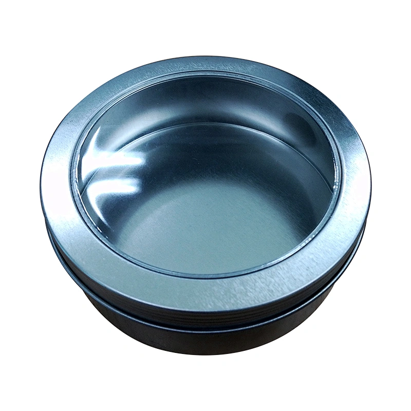 Mixed color printing round tin can with clear window lid