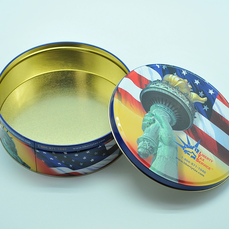 custom printed large round metal cookie biscuit tin box