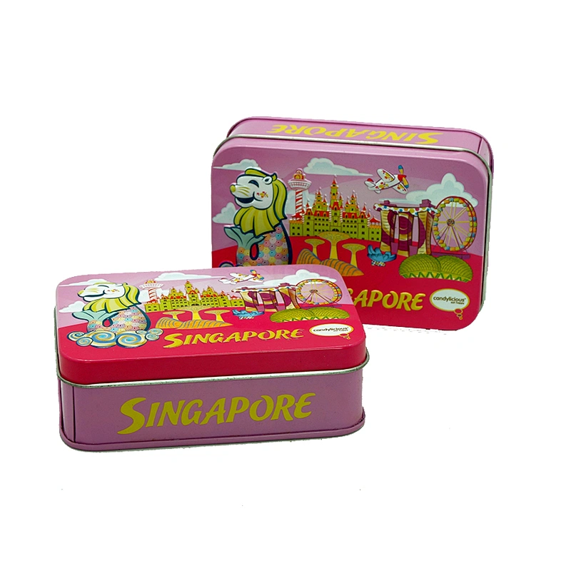 Small embossed tin can for sweet with cartoon design