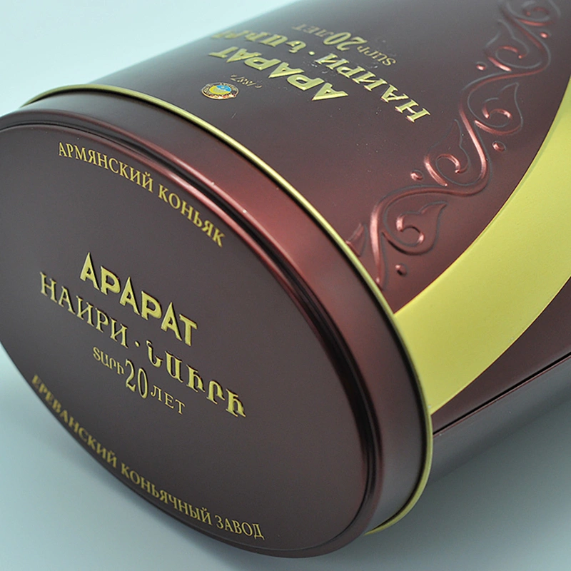 Luxury oval bottle wine tin box with embossed pattern