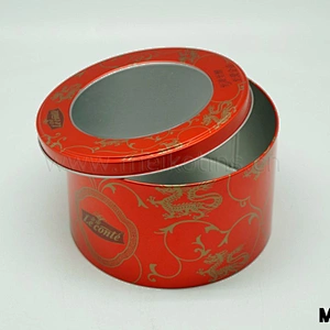 round empty tin box with lid clear pvc window or solid top
