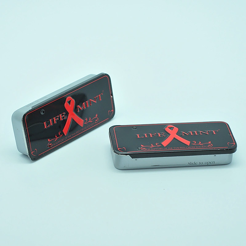 Small mint packing black sliding tin case with inner lid