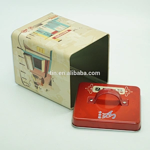 133mm square food safety grade tin tote box with metal handle