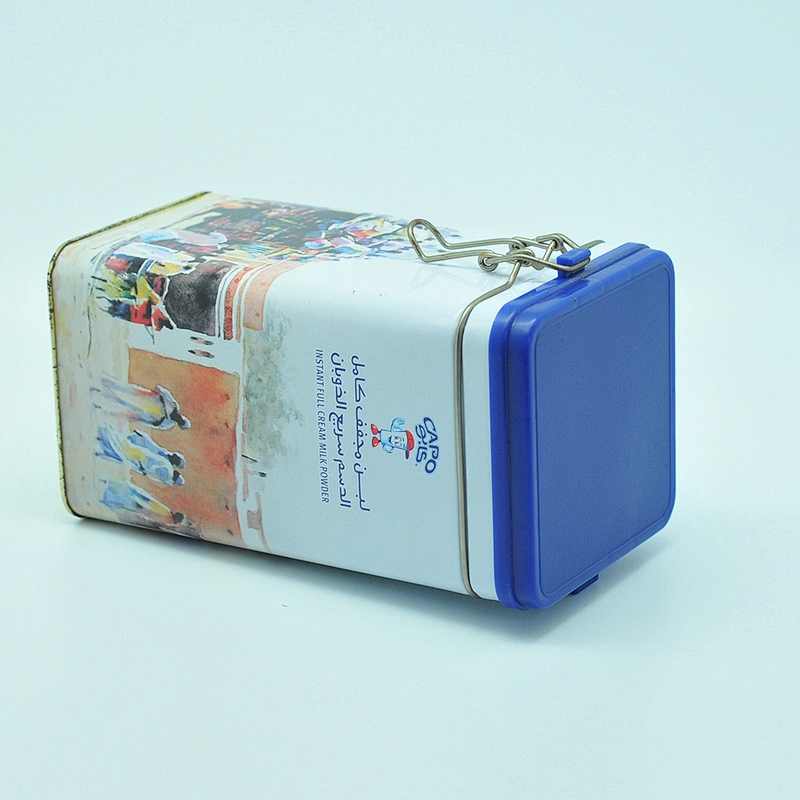 White coffee packaging small metal square tin box with airtight lid