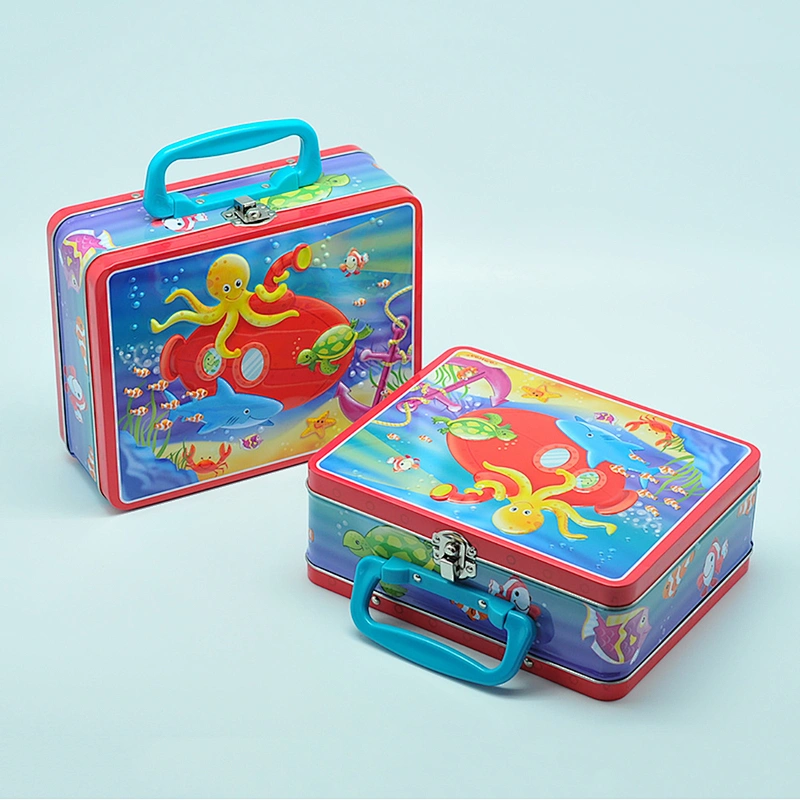 full color metal tin treasure box storage container with lock and handle