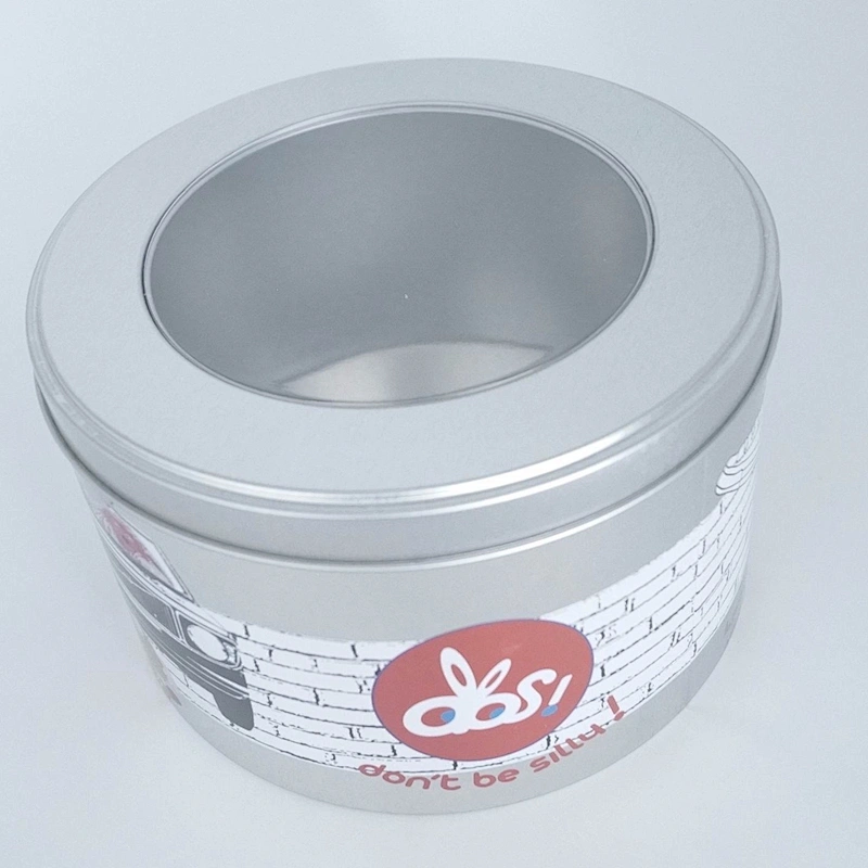 Mixed color printing round tin can with clear window lid