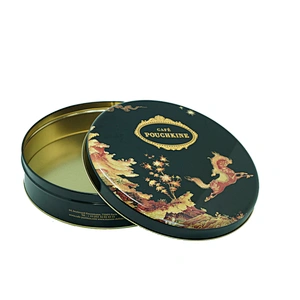 4 sizes round cookie metal black tin box for candy and biscuit