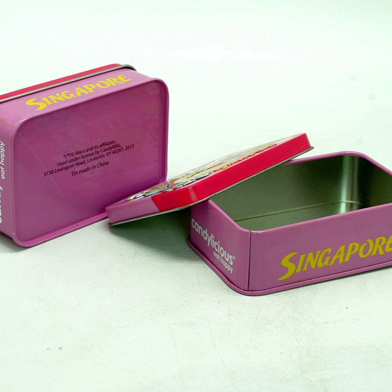 Small embossed tin can for sweet with cartoon design