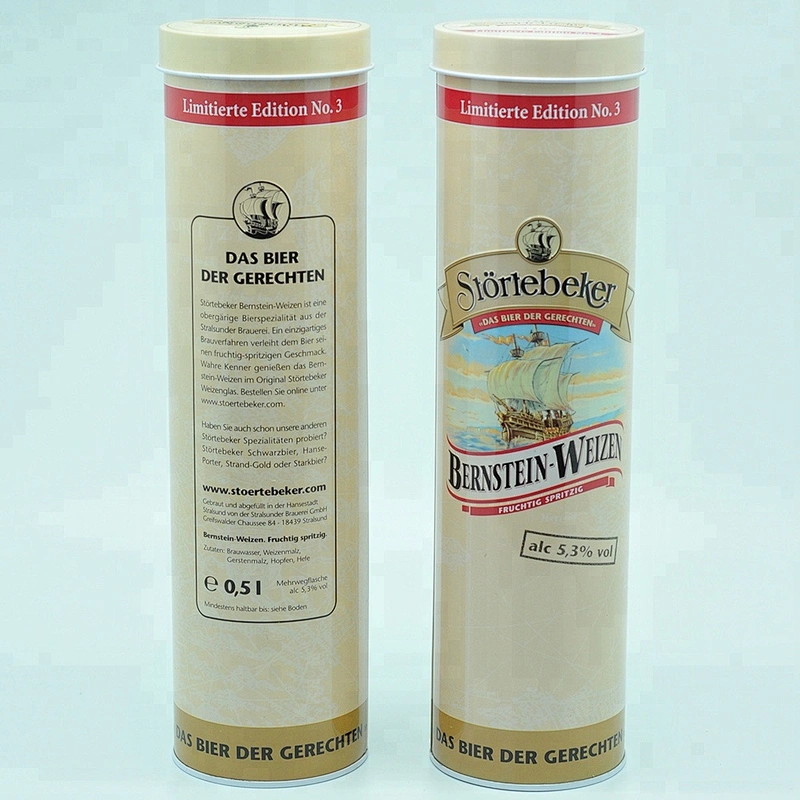 OEM pasta packaging sealed high round tin box for beer bottle packing