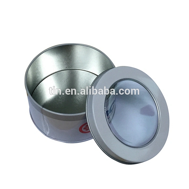 Promotional watch USB packaging round tin boxes with window lid