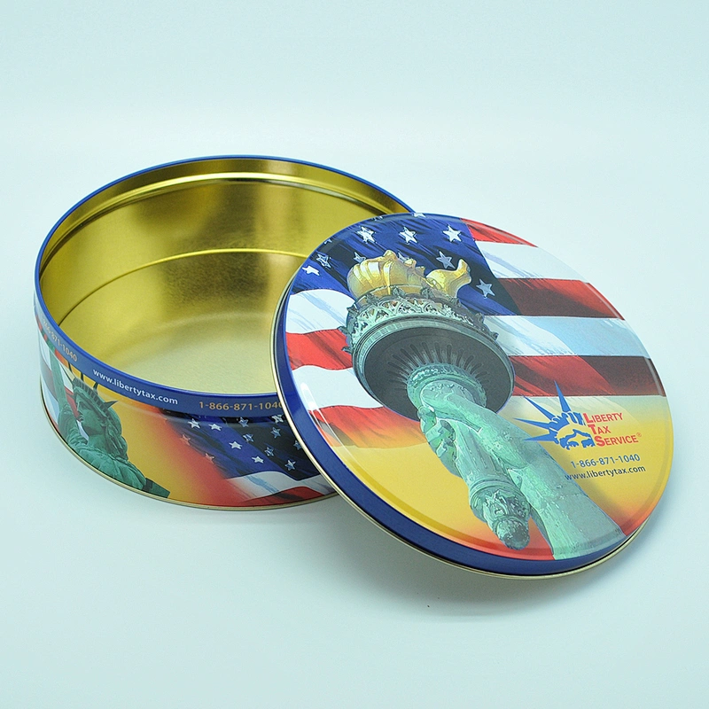 custom printed large round metal cookie biscuit tin box