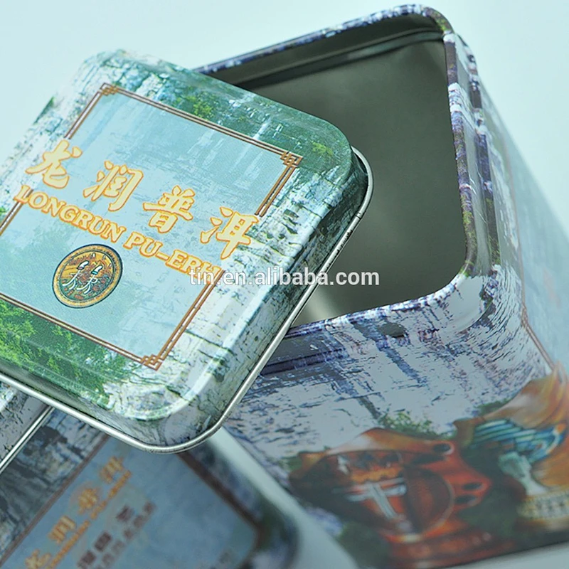 square empty metal tea tin box packaging