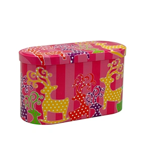 Oval engraved small metal hinged lid tin box for gift pack